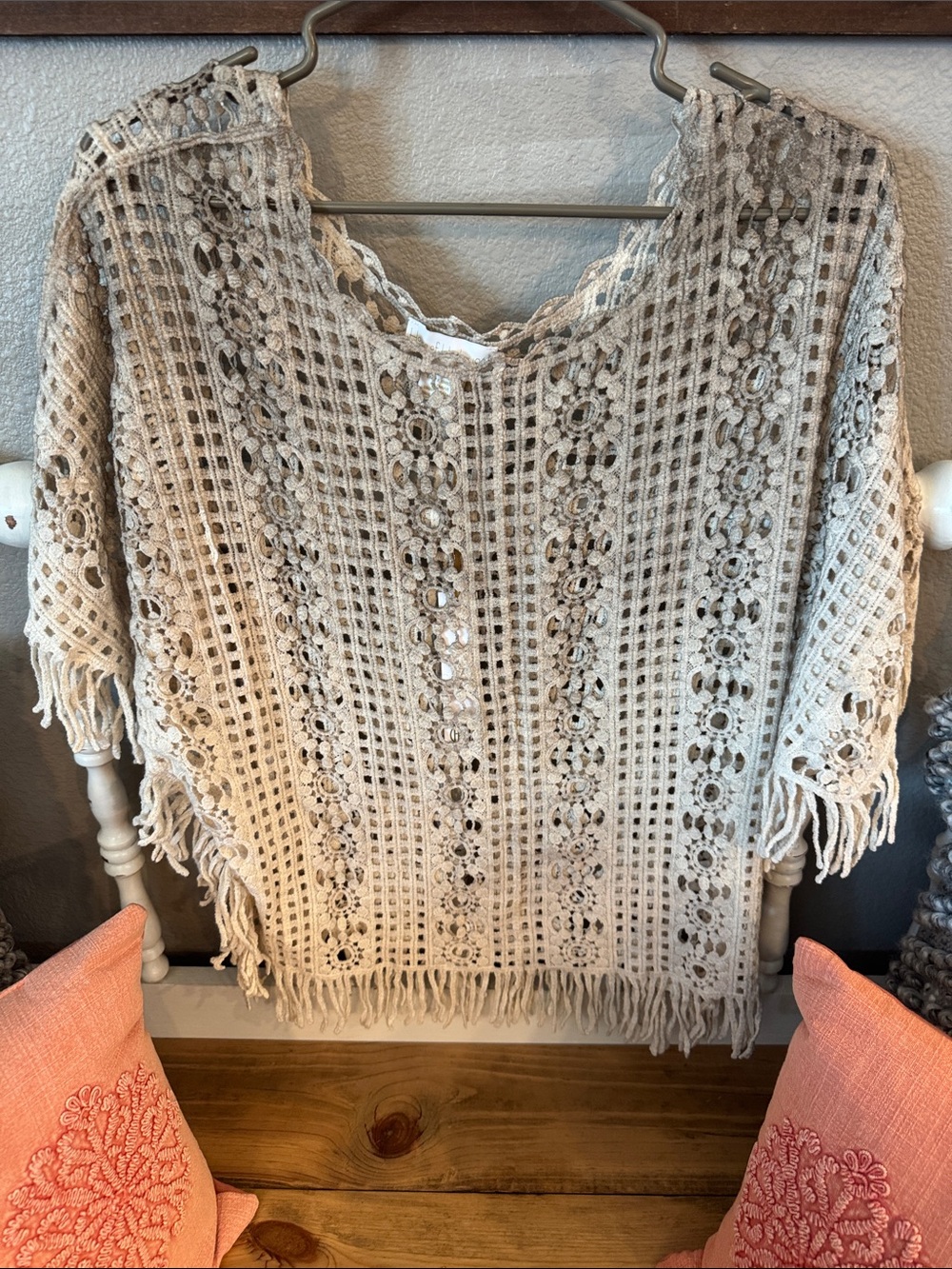 House of Harlow 1960 Women’s Crochet Knit Fringe Top in Cream